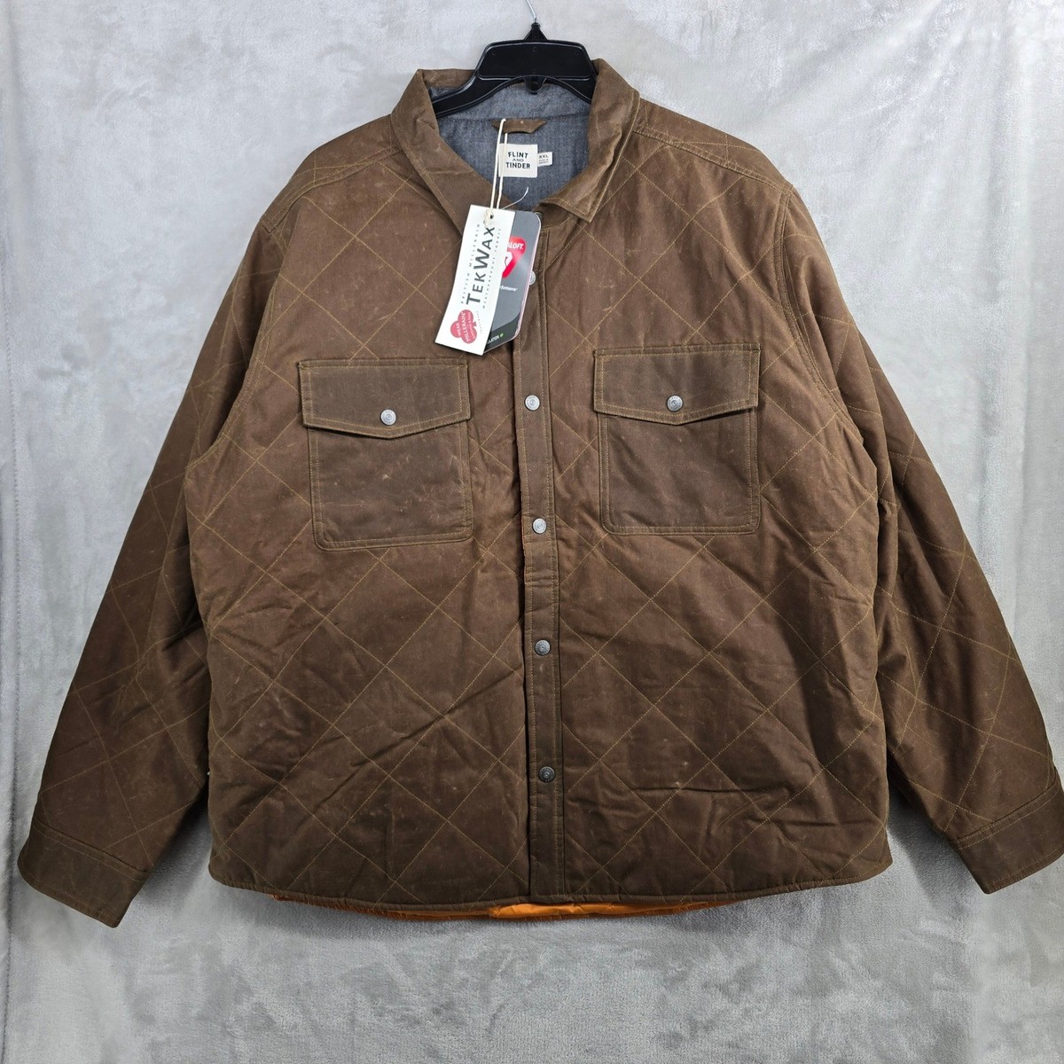 Flint and Tinder Mens 3XL Quilted Waxed Trucker Jacket Brown