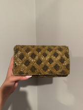 Gold Beaded Geometric Evening Clutch Vintage Glam