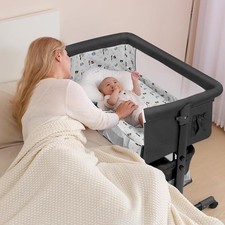 3-in-1 Baby Bassinet 3 Height Adjustable,Portable Bedside Sleeper with Mesh Side