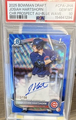 Topps 2025 Bowman Draft Josiah Hartshorn Blue Wave /150 Auto PSA 10 #CPA-JHA
