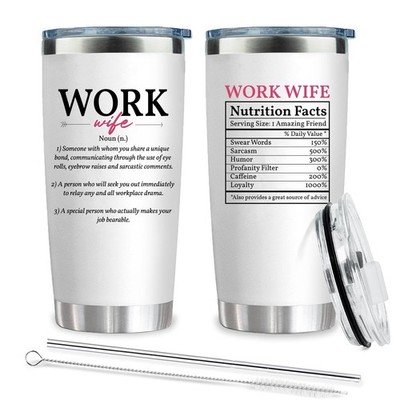 Work Wife Stainless Steel Tumbler 20 Oz - Funny Workmate Gifts for Women - Va...