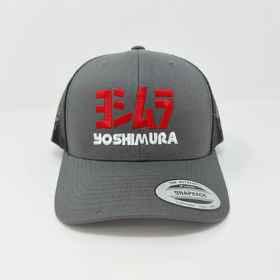 Yoshimura Racing Logo Embroidered Trucker Cap Snapback Hat Gray Grey