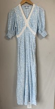 Rixo For Target Blue Floral Maxi Dress Womens Size 2 Puff Sleeves Lace Detail