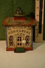 American cast-iron bank, " Excelsior Bank  ",   late 19th C, knob wire replaced