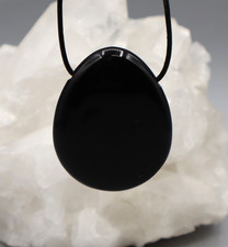 ONYX schwarz großer Anhänger Trommelstein Tropfen flach gebohrt