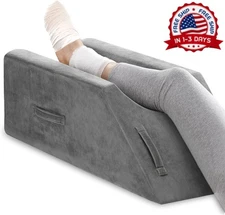 Leg Elevation Pillow | Memory Foam Wedge w/ Washable Velvet Cover Grey