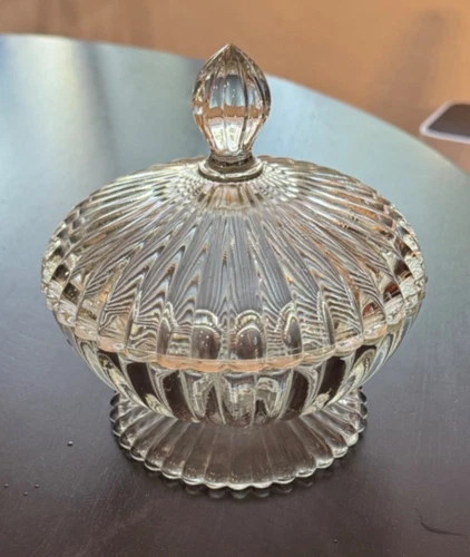Vintage Jeannette National Depression Clear Glass Footed Candy Dish w/Lid 6 3/4"