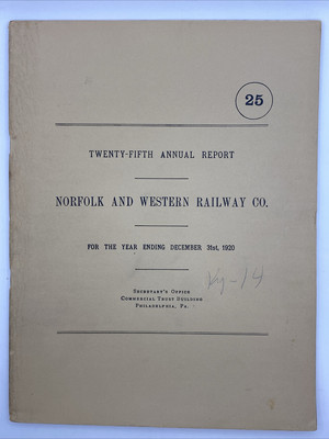 Norfolk & Western Railway Railroad Annual Report With Map 1920 Train Ephemera