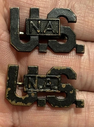 Lot of 2 - WWI WW1 US Army NA National Army Collar Military Insignia Pins