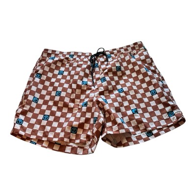 New Imperfect Pac Sun Yin Yang Peace Checkered Brown & White Swim Shorts - XL