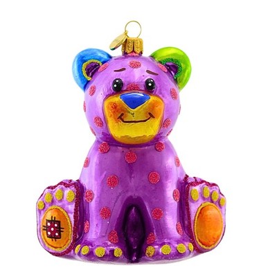 Glitter Lab 4.50In Plush Toy Bear Ornament, Glass, Hand Painted Playful 4729K