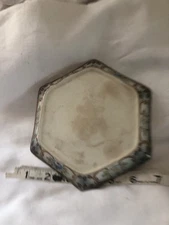 Tea Tile Hexagonal Hand Painted Blue Gold