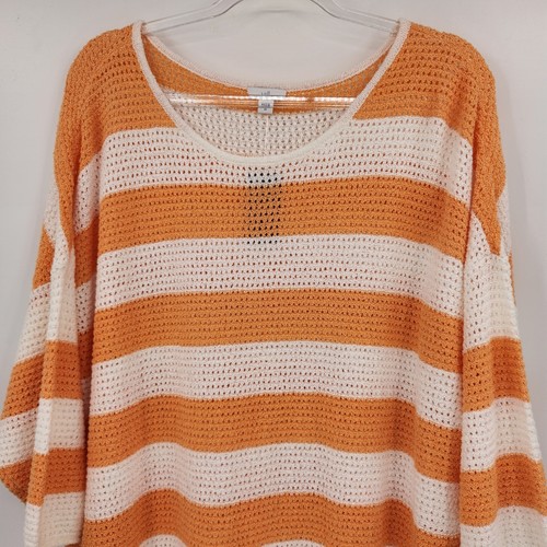 J. Jill Striped Open Knit Sweater Womens Plus Size 2X Apricot Cream NWT - Picture 2 of 7