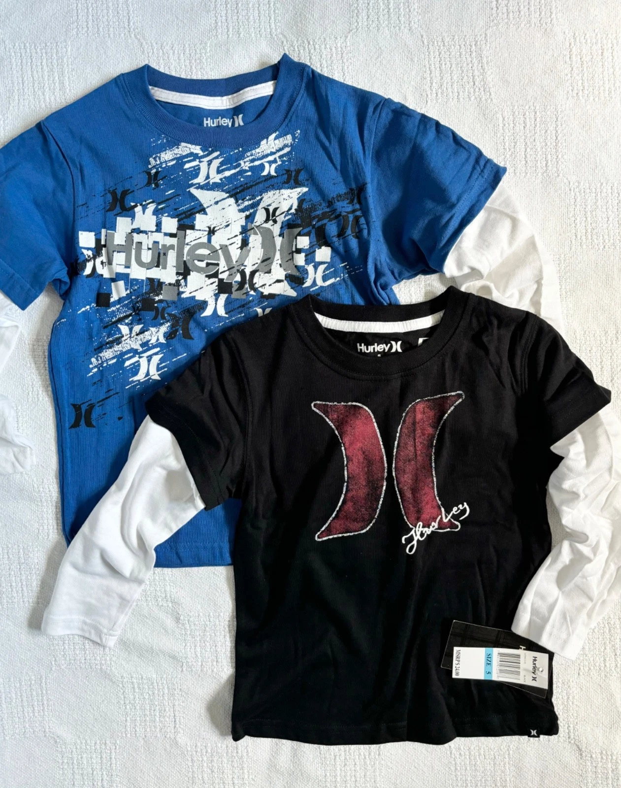 New Hurley Boy's Shirts 2-pc Long Sleeve Logo Black Blue Size 6 NWT