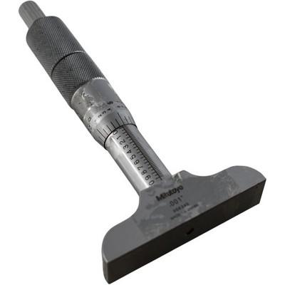 Mitutoyo 128-105 Depth Micrometer 0-1 inch 2.5 inch Base 0.001 Grad