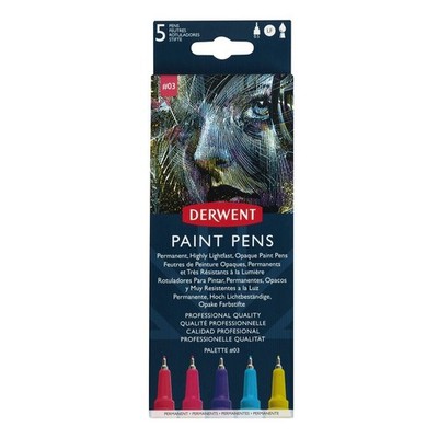 Derwent Paint Pen, Palette #3, 0.5mm Japanese Nib, 5 Pens (ZD2305520)