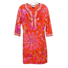 Gretchen Scott Jersey Split Neck Dress Orange/Pink Size XS