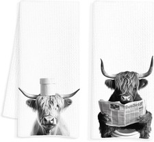 Cow Hand Towels for Bathroom Set of 2 Funny Kids Bathroom Hand Towels Decor C...