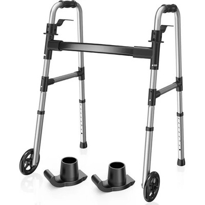 Folding Walker with Wheels & Skis Adjustable Black