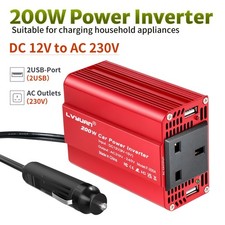 Car Vehicle 200W Power Inverter DC 12V to AC 240V Converter Travel Trip 2USB Red
