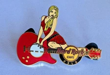 Hard Rock Café Original Oslo Girl Sitting on Guitar Norway Pin New Mint