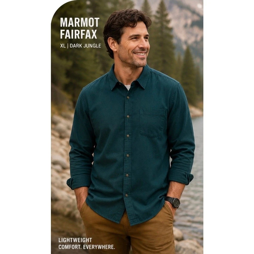 Marmot Fairfax Shirt Mens XL Dark Jungle Lightweight Cotton Blend Button Up NWT