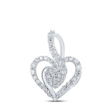 10K White Gold Womens Round Diamond Heart Pendant 3/8 Cttw