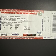Blackburn Rovers v Bolton Wanderers(Barclays Premiership 2005/06) 14/1/06 Ticket