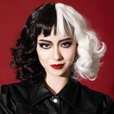 Girls Dress Up Synthetic Wig Woman Cruella Cosplay Full Head Cover Natural UK