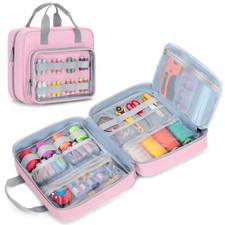 Sewing Storage Organizer Folio Open Design Bag with Versatile Pockets Kit Pink