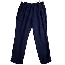 Women's Linen Wide Leg Lagen Look Pants  Large Blue Elastic Waist C&C CALIFORNIA