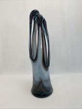 MCM Art Glass 15  Stretch Vase 5 Arm Blown Glass Retro Blue/Brown/Amethyst Vtg