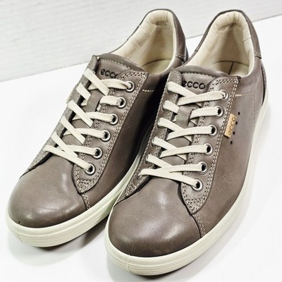 Ecco Womens 5.0 M Soft 7 Sneakers Taupe Gray Leather Lace Up 43023302375
