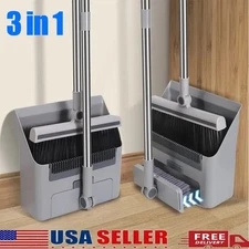 Combo 3-In-1 Broom and Dustpan Set Lightweight Upright Lobby Broom and Dust Pan