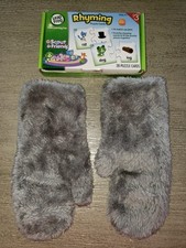 boys girls GRAY PLUSH MITTENS GLOVES LINED RHYMING LEAP FROG CARDS BONUS FOR YOU