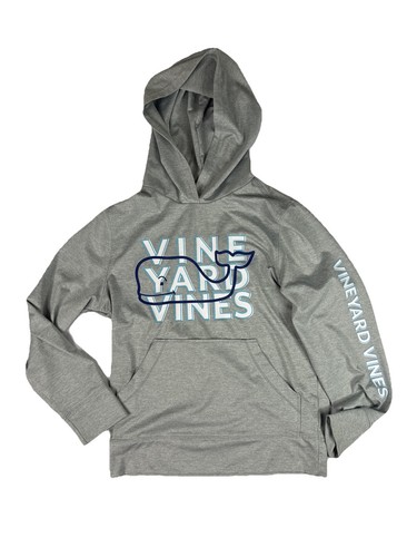Vineyard Vines Girls Performance Logo Whale Hoodie Pullover, Gray, Size Small