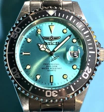 INVICTA PRO DIVER 37.5MM TURQUOISE GREEN BLUE 37.5MM STAINLESS STEEL QUARTZ NEW!