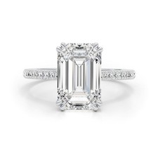 3.00 Ct Emerald-Cut Moissanite Hidden Halo Wedding Ring In 14K White Gold Plated