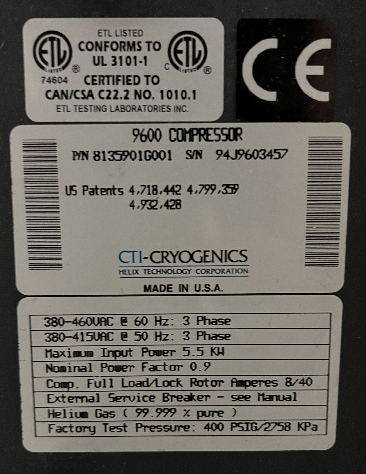 CTI Cryogenics Model 9600 Compressor