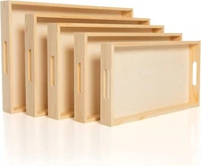 Multicraft Wooden Nested Serving Trays, Set of 5, Unfinished Natural Wood Trays
