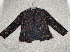 Vtg Silkland Women  s Jacket Blazer Black Floral 100 Silk Embroidered LS Sz 4P