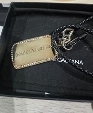 Auth Dolce & Gabbana Unisex Dog Tag Necklace Leather Black Metal BJ0197