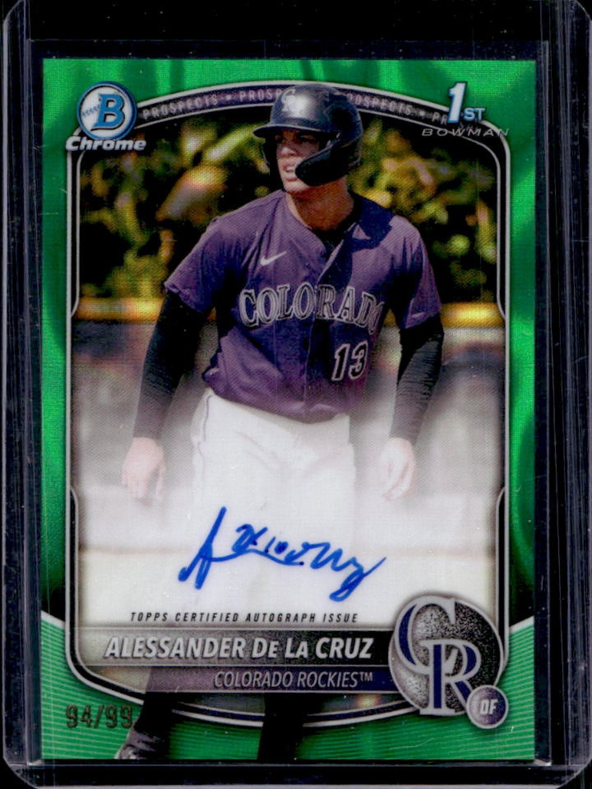 2025 Bowman Chrome Alessander De La Cruz Auto Green Lava Refractor 1st #94/99