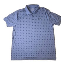 Under Armour The Playoff Polo Shirt Mens Blue Geometric Short Sleeve Button 2XL