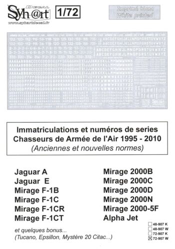 Syhart Decals 1/72 FRENCH AIR FORCE WHITE REGISTRATIONS & SERIALS 1995-2010 - Bild 1 von 2
