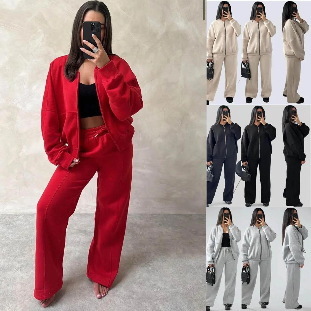 Womens Bomber Zip Jacket Ladies Palazzo Flare Joggers Lounge Wear Tracksuit Set