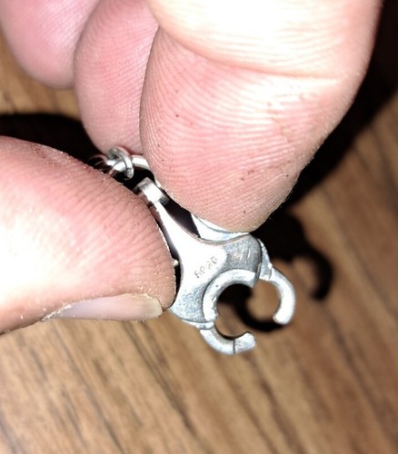 VINTAGE STERLING SILVER WATCH CHAIN W 2 SKULL FOBS & ANCHOR SHAPE SPRING CLIPS - Picture 5 of 8