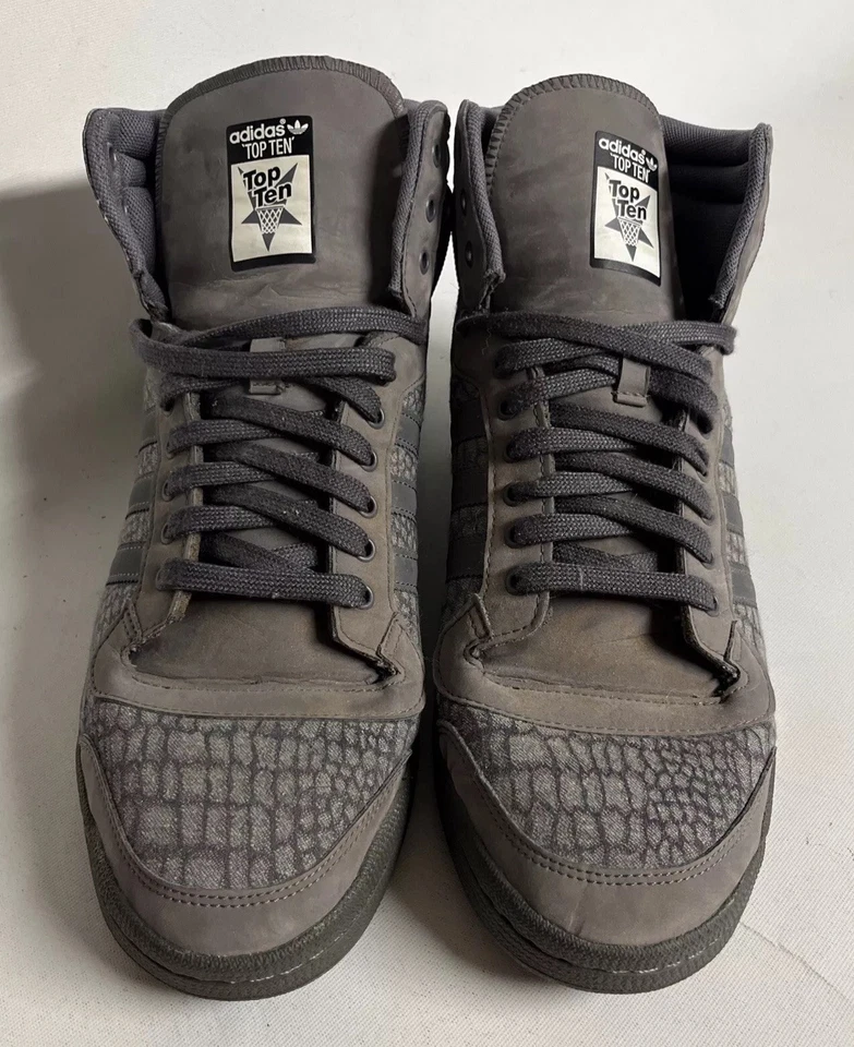 Nice Adidas Top Ten Men’s Sz 12 Gray Snake Reptile Skin High Top Athletic Shoes - Image 2 of 4