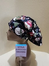 Merry Snowman Christmas Women's Euro/Chef Surgical Scrub Hat/Cap Handmade