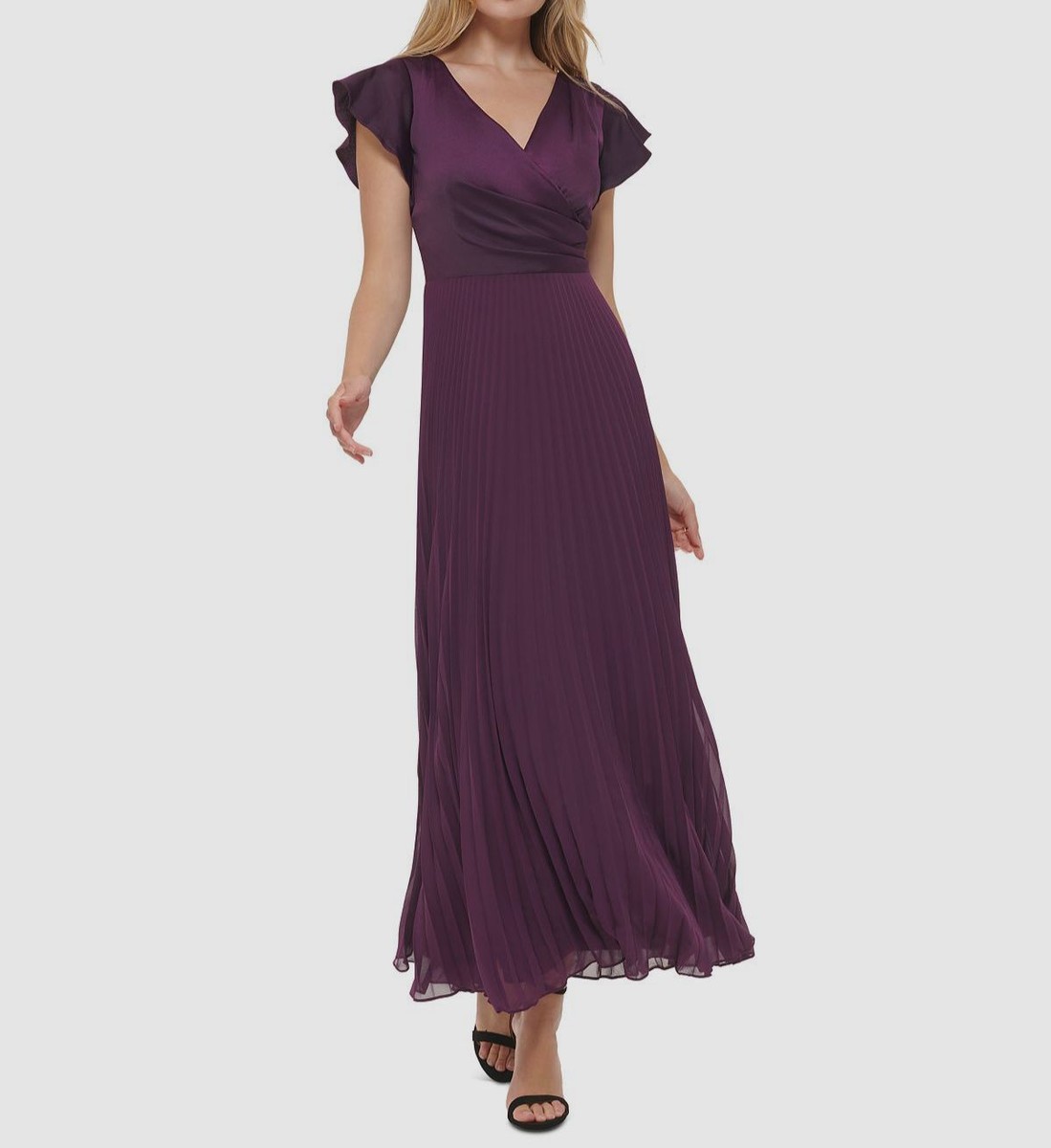 DKNY Women's Purple Pleated V-Neck Flutter Sleeve A-Line Dress Size 12 |  eBay UK